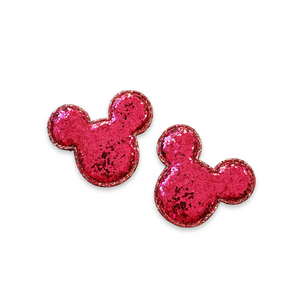 2pc Hot Pink Padded Glitter Mouse Applique