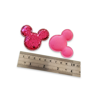 2pc Hot Pink Padded Glitter Mouse Applique