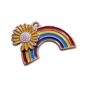 Enamel Yellow Daisy Rainbow Metal Charm