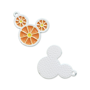 Enamel Orange Slice Mouse Head White Metal Charm