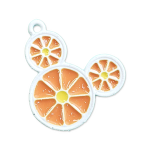 Enamel Orange Slice Mouse Head White Metal Charm