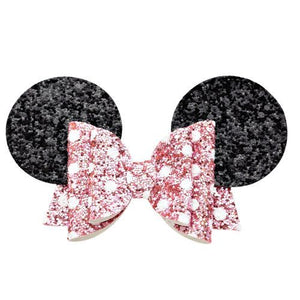 Pink Mrs. Mouse Glittery Ear Hair Bow