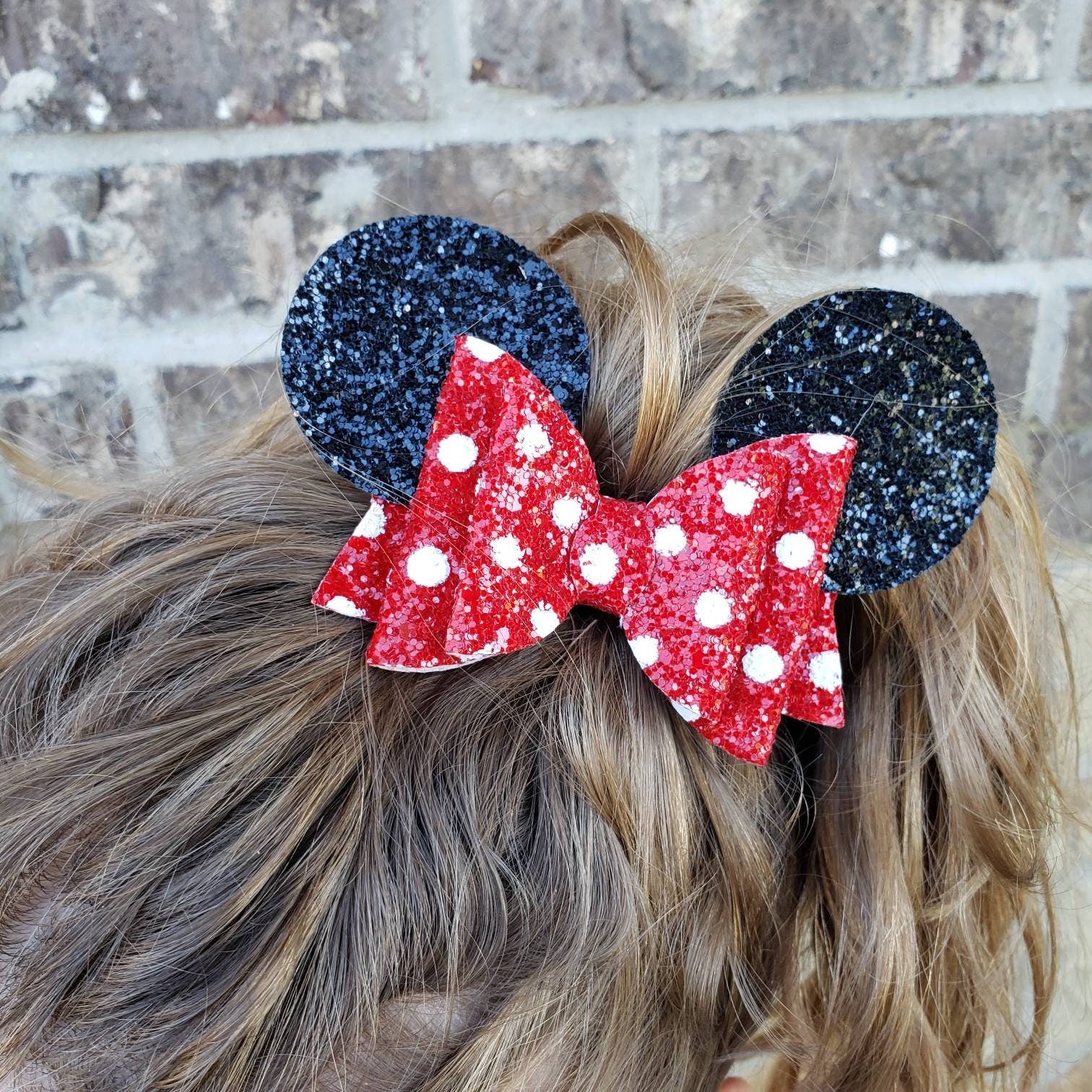 Red Mrs. Mouse Glittery Ears Hair Bow