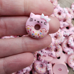 5pcs Pink Kitty Donut Resin Flatback Cabochons