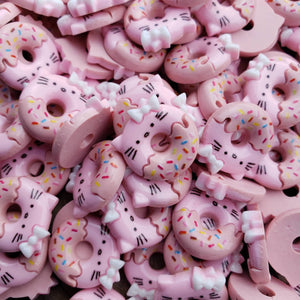 5pcs Pink Kitty Donut Resin Flatback Cabochons