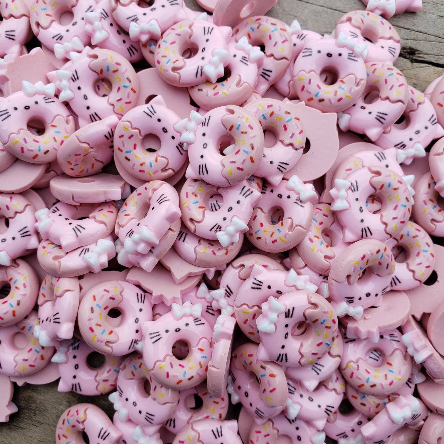 5pcs Pink Kitty Donut Resin Flatback Cabochons