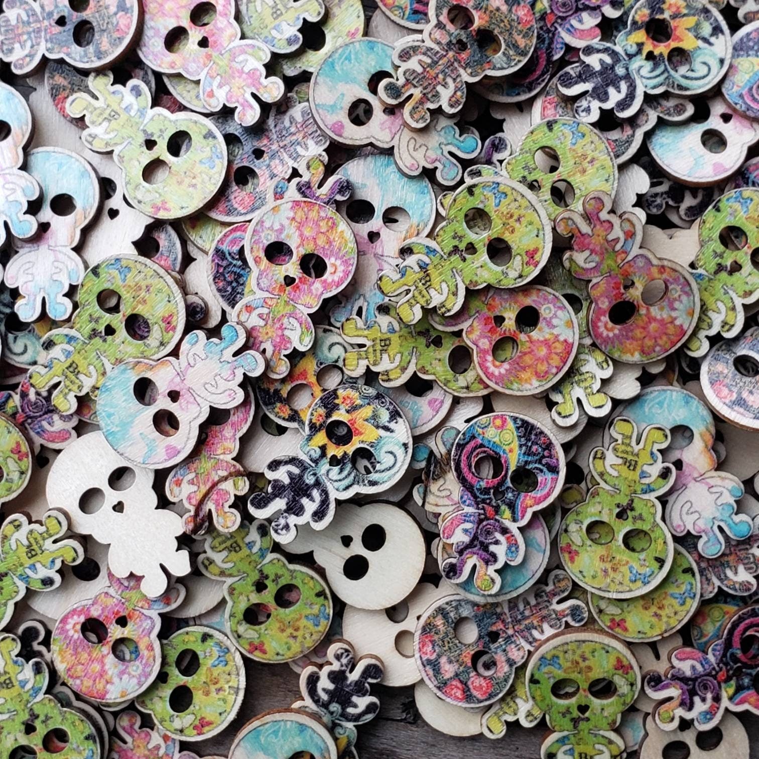 10pc Assorted Skeleton Wooden Buttons