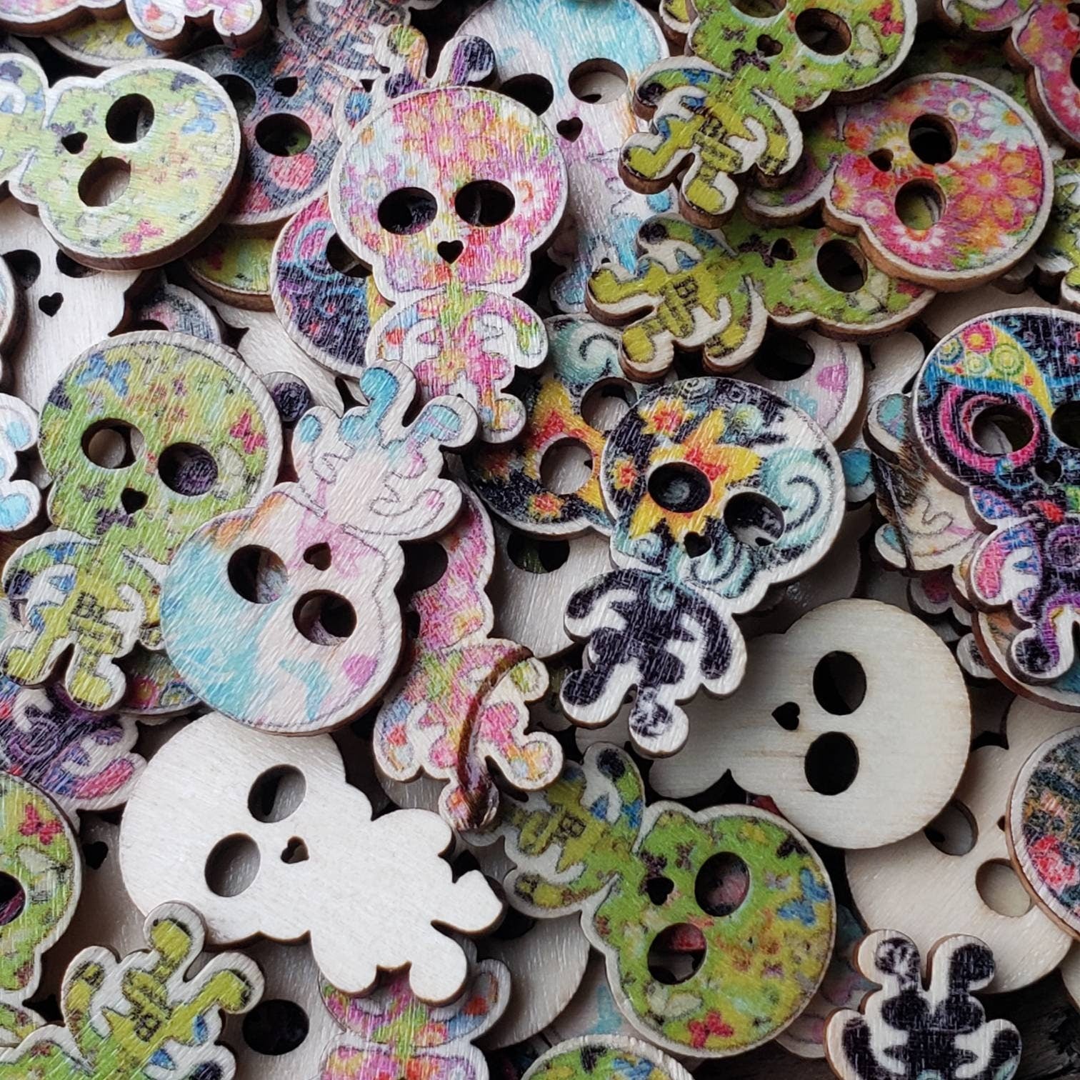 10pc Assorted Skeleton Wooden Buttons