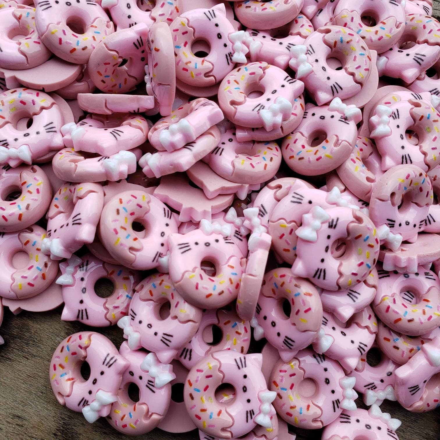 5pcs Pink Kitty Donut Resin Flatback Cabochons