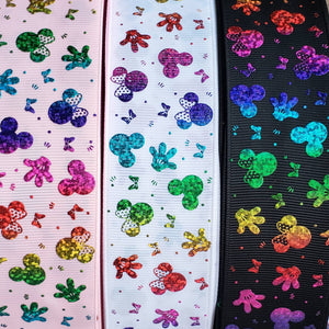 1.5" Rainbow Glitter Mouse Printed Grosgrain Ribbon