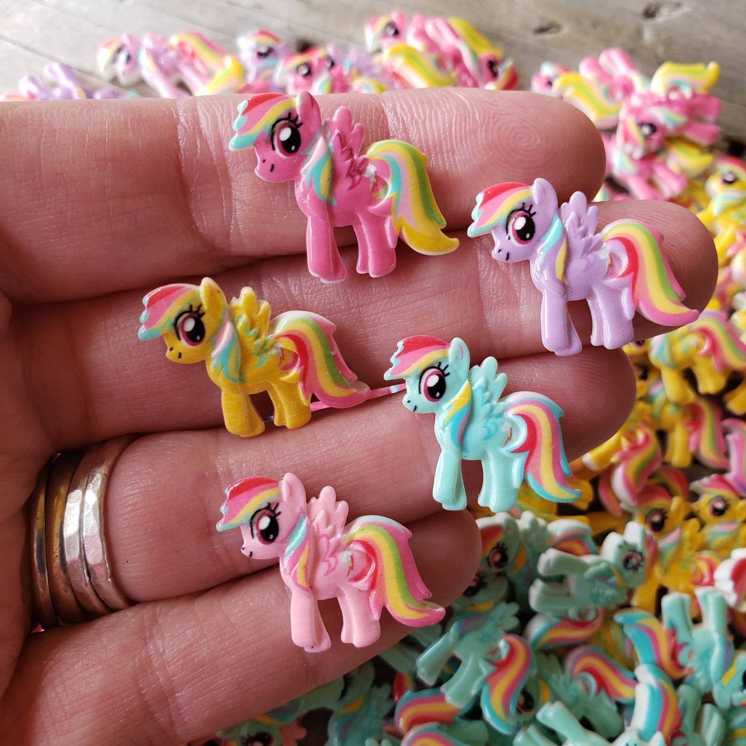 5pc Rainbow My Little Pony Resin Flatback Cabochons