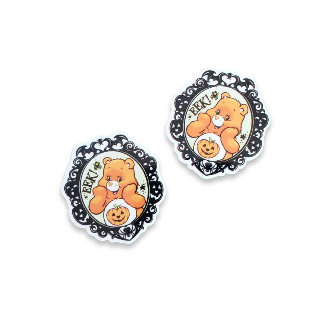 2pc Orange Halloween Bear Planar Resin